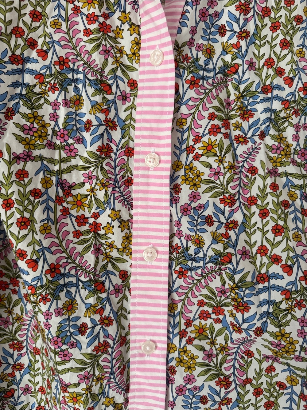 Boden Multicolor Floral Button-Down Shirt with Pink and White Stripes Size 10 - Picture 5 of 9